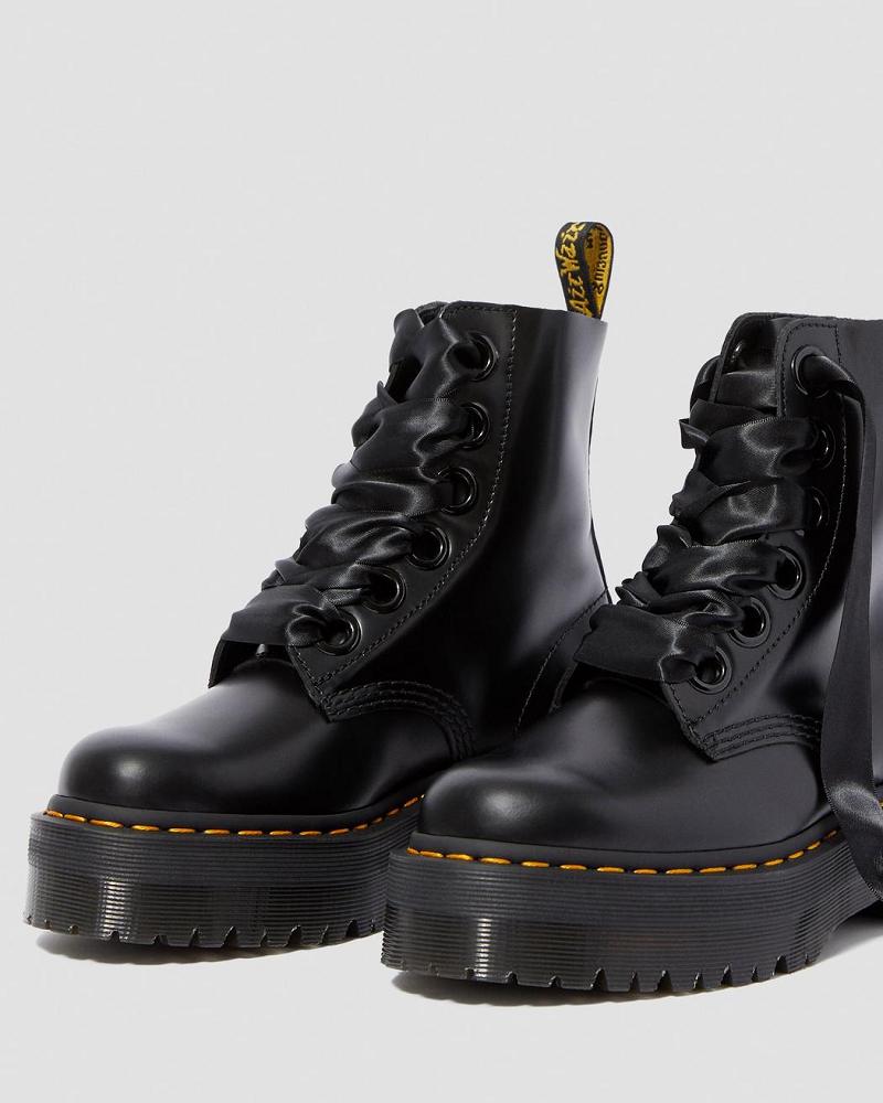 Black Women's Dr Martens Molly Leather Platform Boots | CA 250VRW